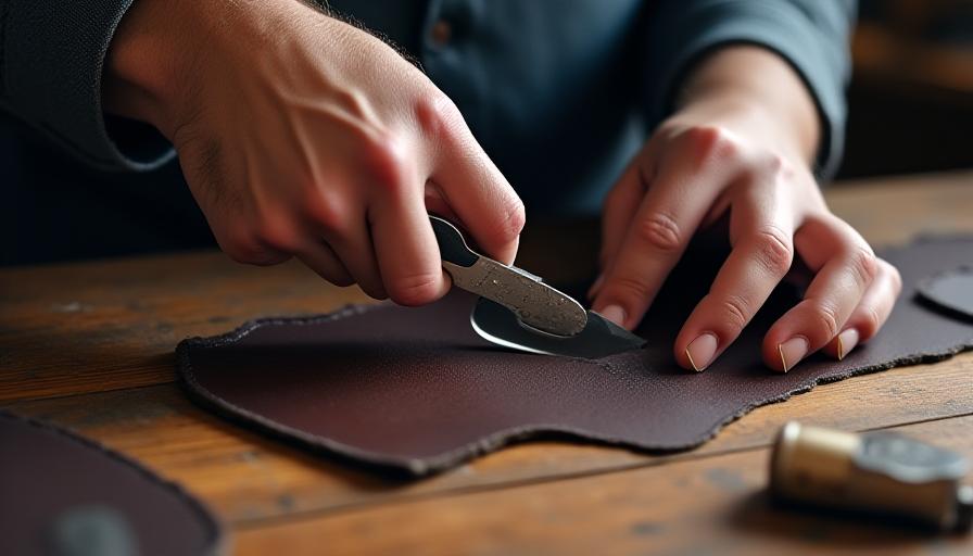 마스터 슈메이커가 가죽을 재단하는 모습